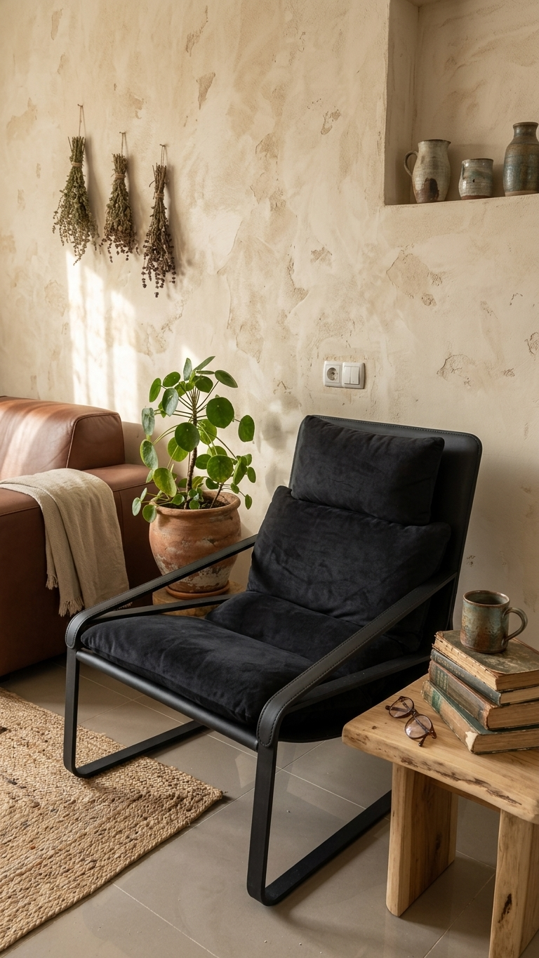 ლაუნჯის სკამი. ტყავი+ნაჭერი.