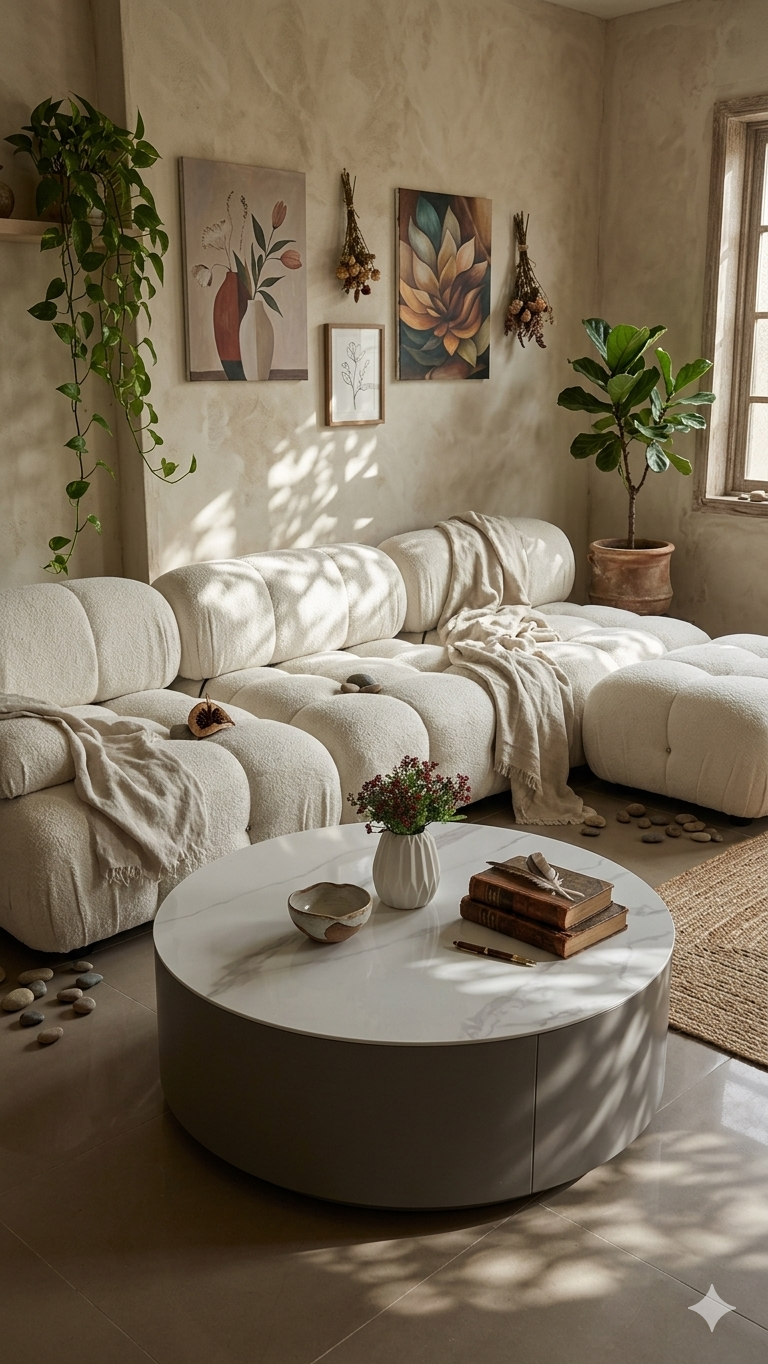 მარმარილოს ყავის მაგიდა + დასაჯდომი