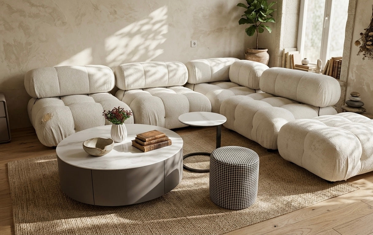 მარმარილოს ყავის მაგიდა + დასაჯდომი