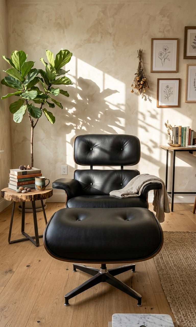 ლაუნჯის სკამი ფეხის დასადებით