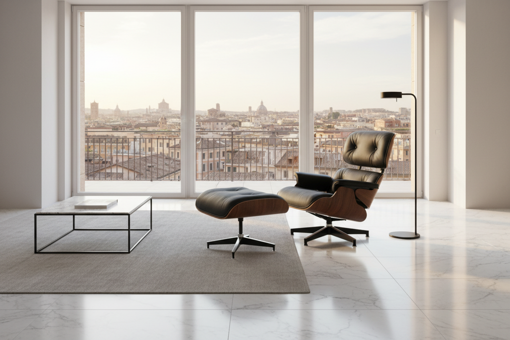 Elm Lounge Chair and Ottoman. ლაუნჯის სკამი ფეხის დასადებით.