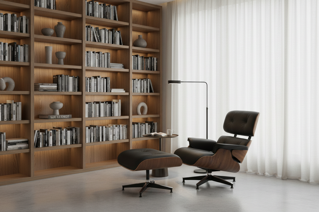 Elm Lounge Chair and Ottoman. ლაუნჯის სკამი ფეხის დასადებით.