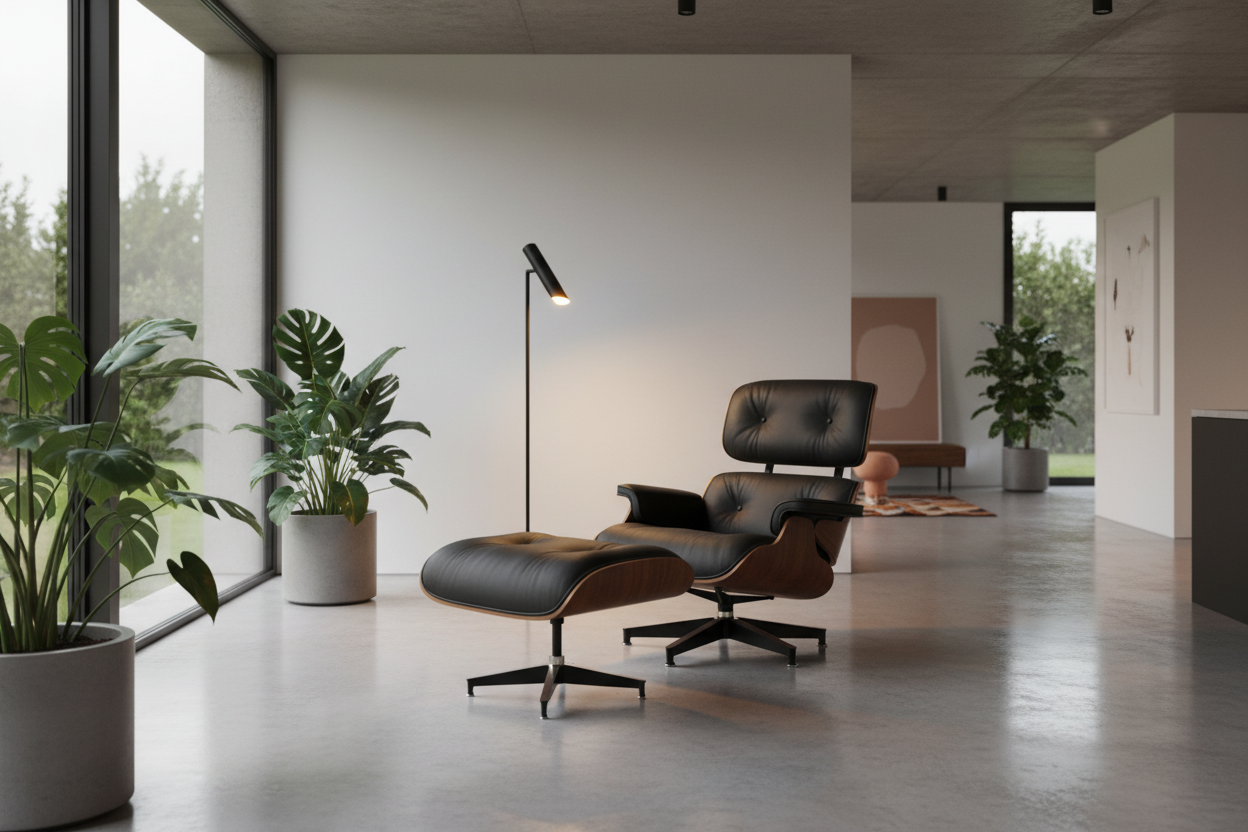 Elm Lounge Chair and Ottoman. ლაუნჯის სკამი ფეხის დასადებით.